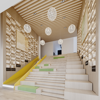  图书馆 书吧阅读阶梯su模型 