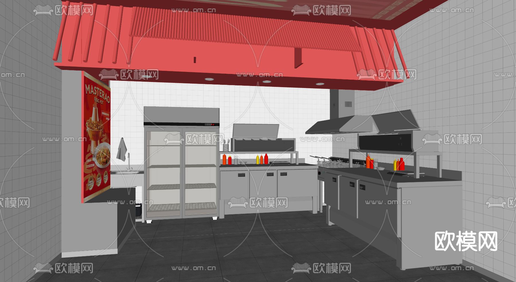 现代餐饮后厨su模型下载（渲染图2）