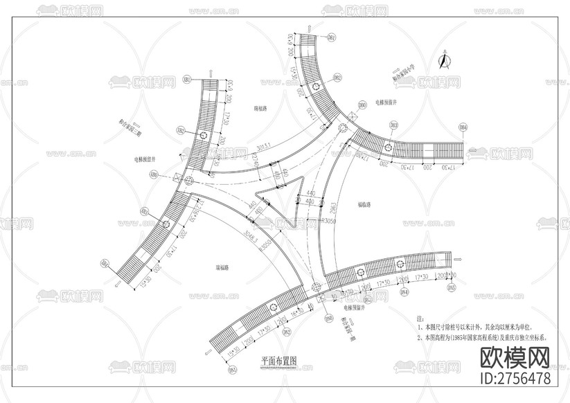 和合家園小學(xué)人行天橋工程cad施工圖下載(渲染圖4)