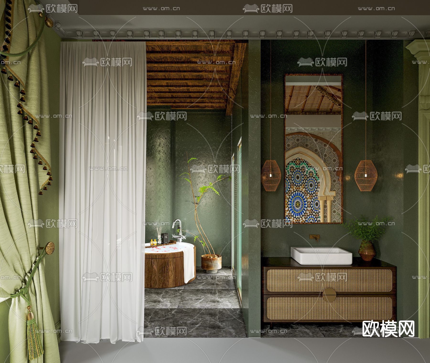 东南亚卫生间 浴室su模型下载（渲染图1）