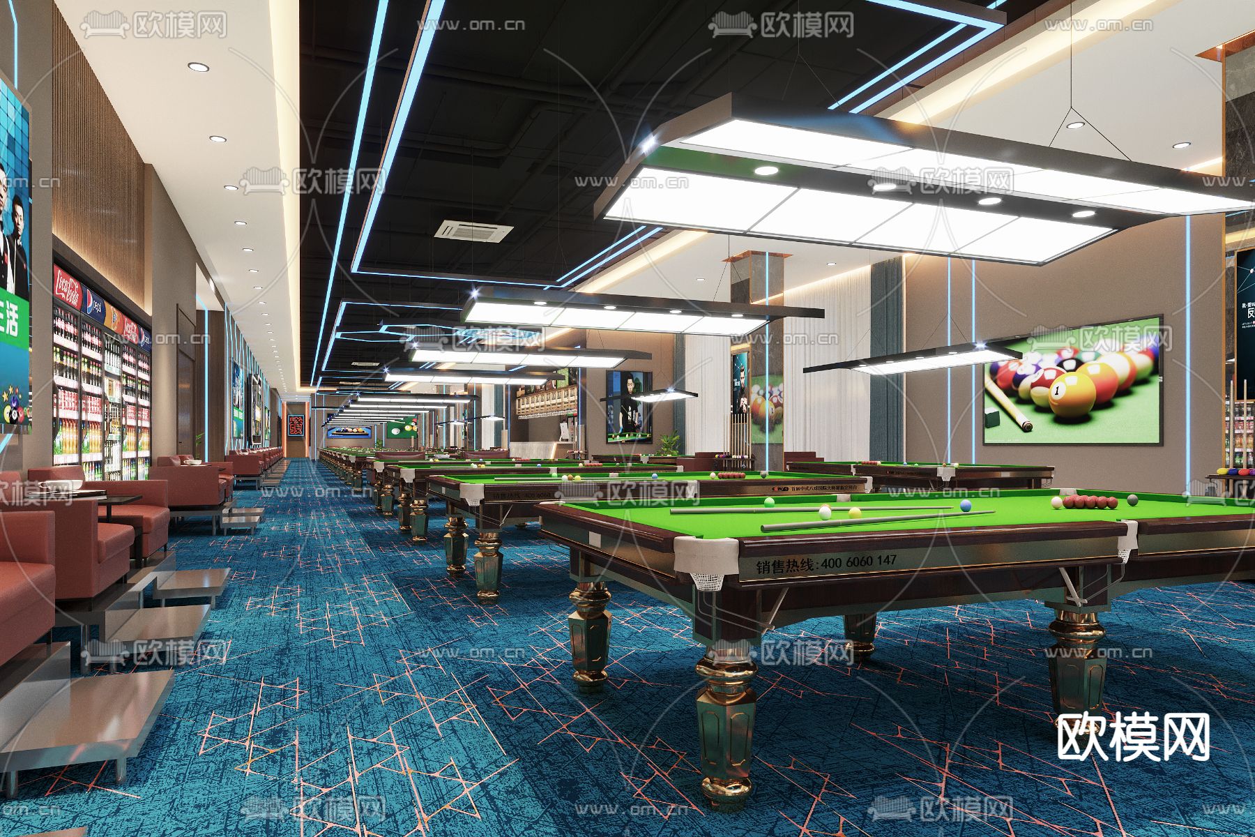台球馆 桌球馆3d模型下载（渲染图2）