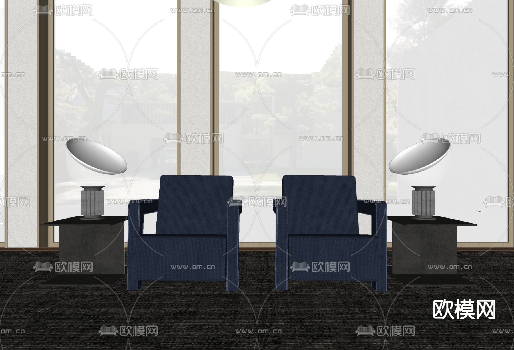 cassina 休闲椅  边几su模型下载（渲染图2）