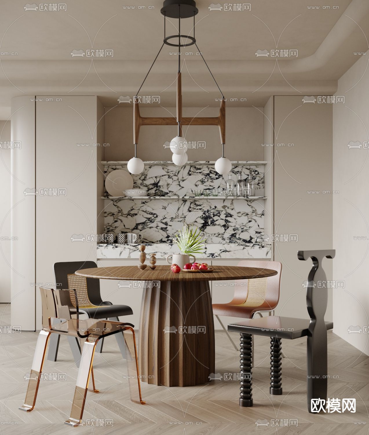 中古风餐厅3d模型下载