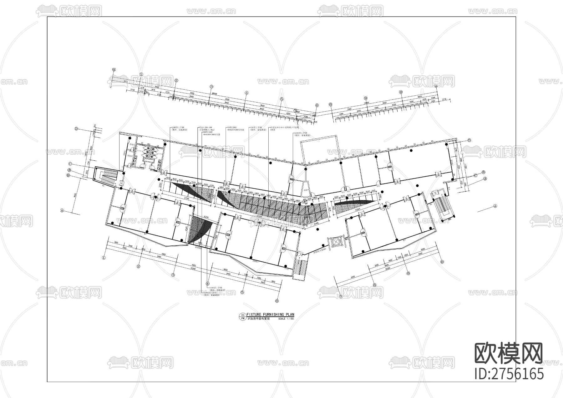 A2-1综合楼改造装修工程图纸cad施工图下载（渲染图3）