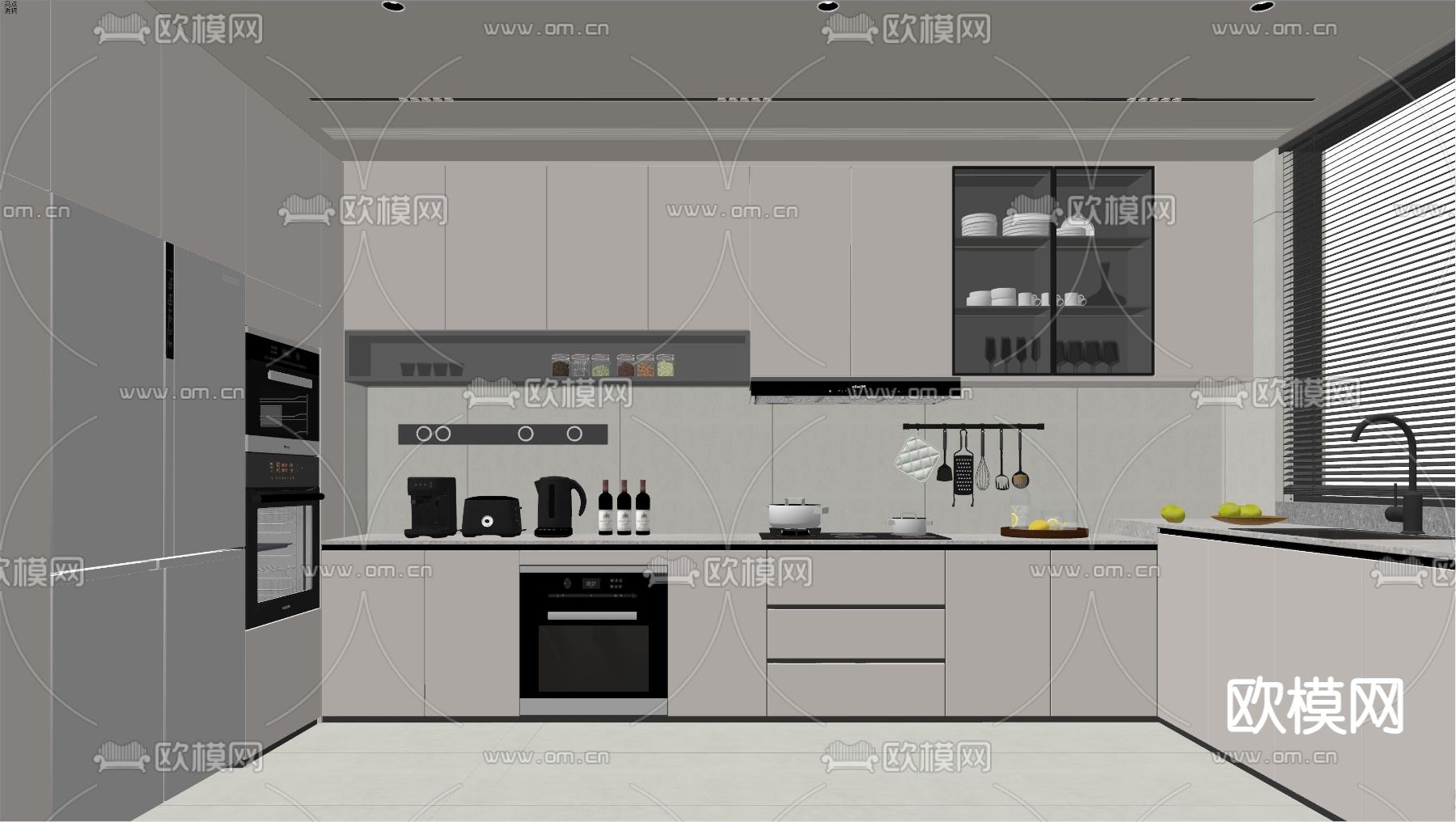 现代厨房su模型下载（渲染图2）