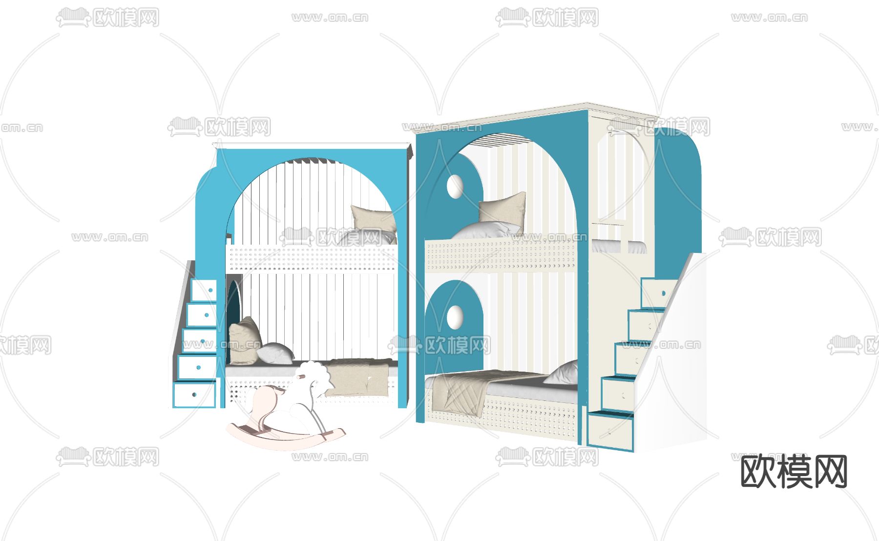儿童上下床su模型下载（渲染图2）