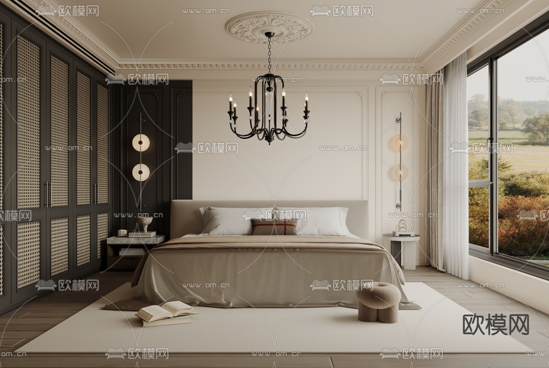 法式卧室 主人房su模型下载（渲染图1）
