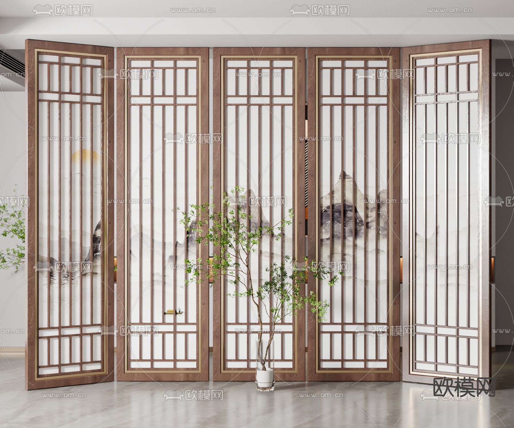 新中式屏风 隔断su模型下载（渲染图1）