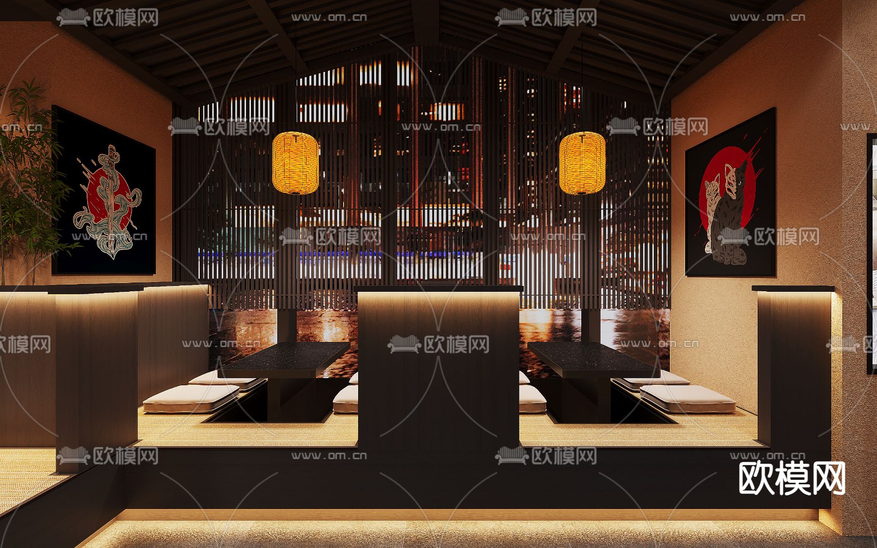 侘寂日料店3d模型下载（渲染图3）