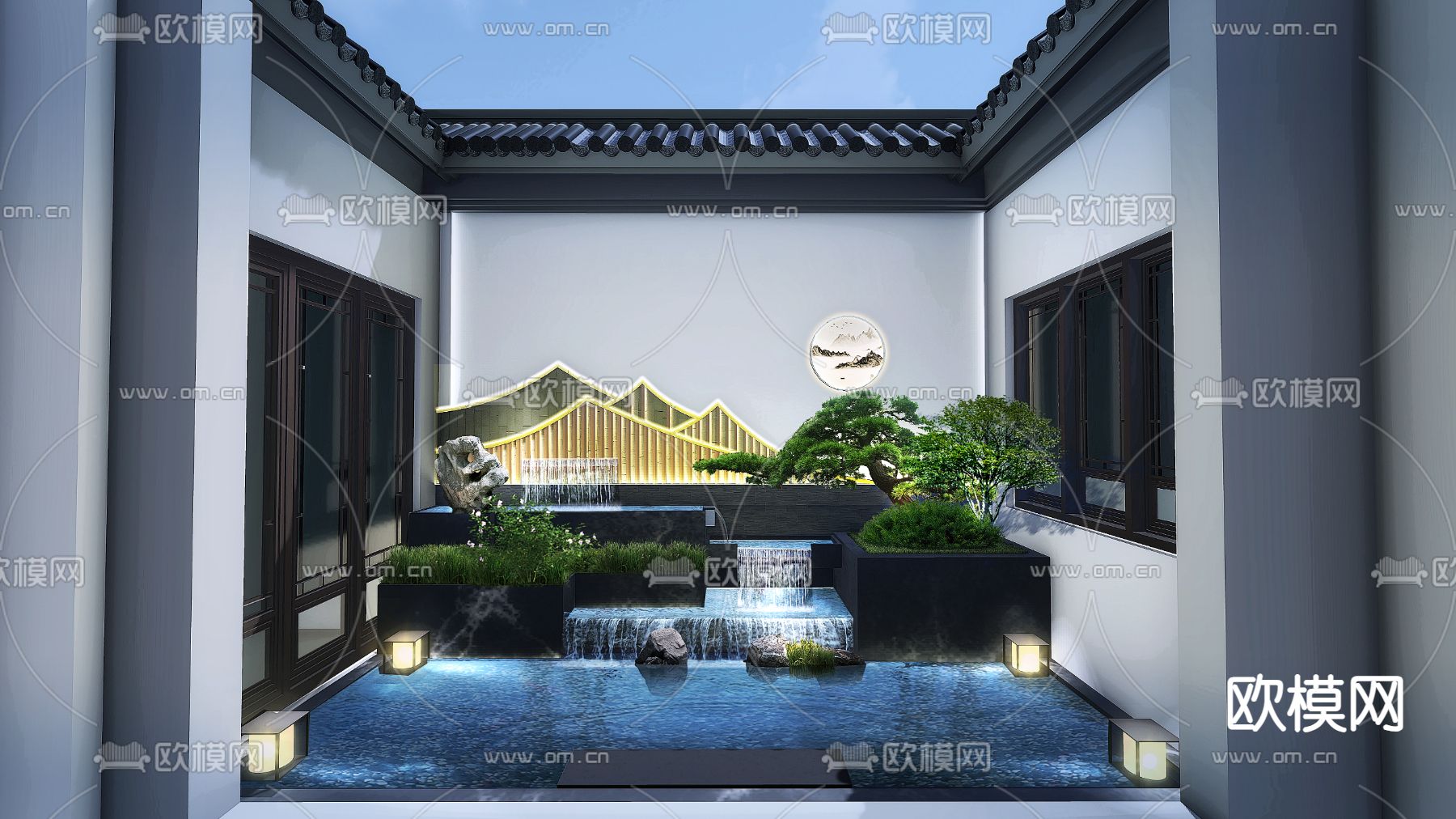 中式庭院景观 中庭psd下载