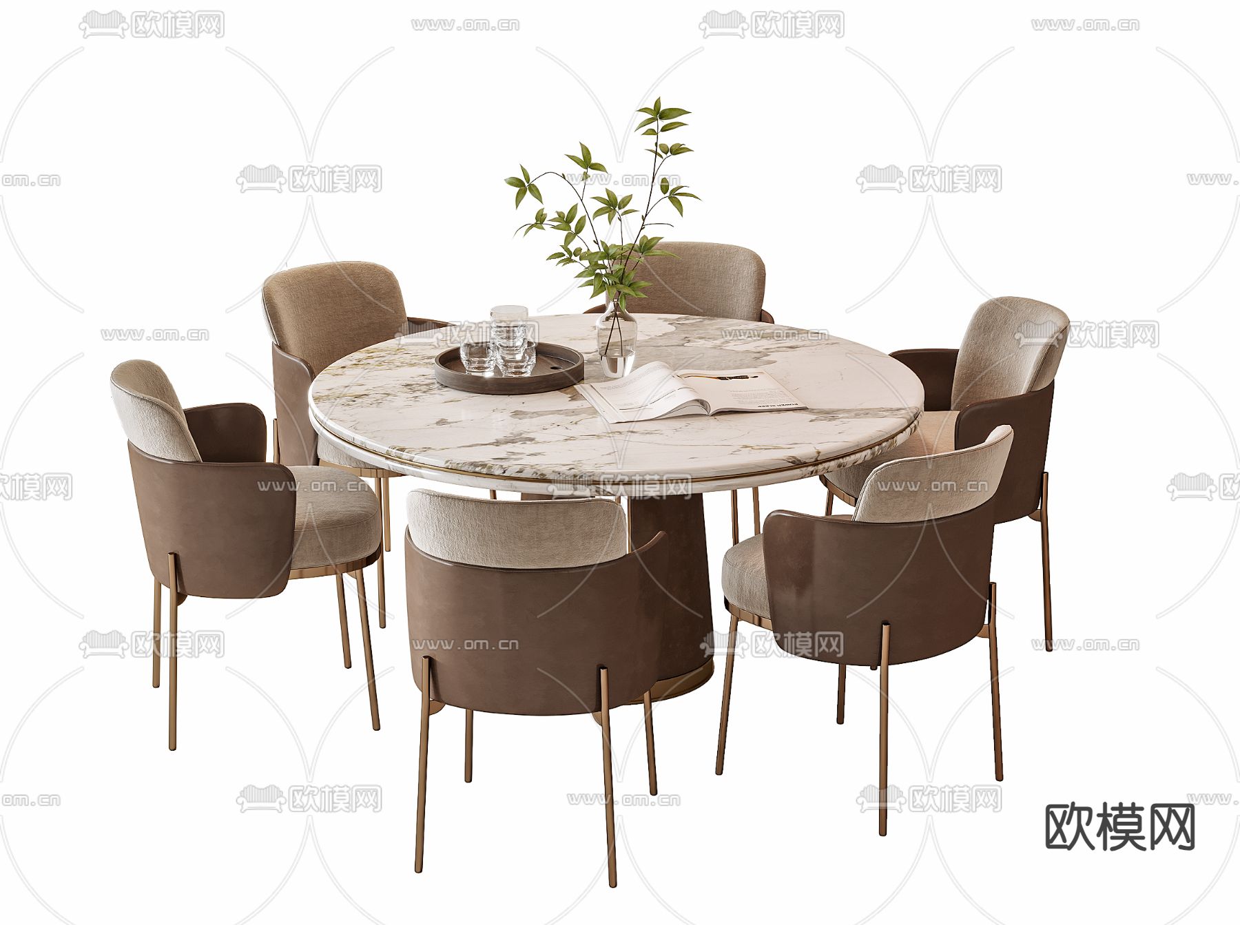 圆形餐桌椅3d模型下载