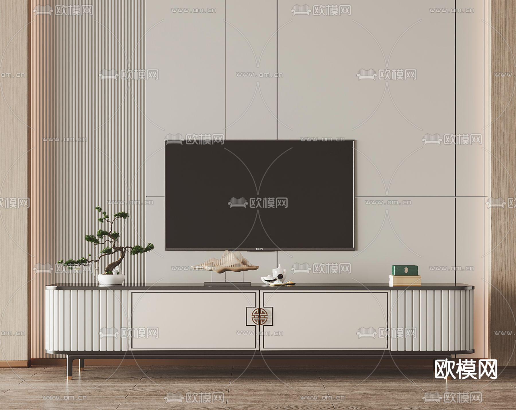 新中式电视柜3d模型下载