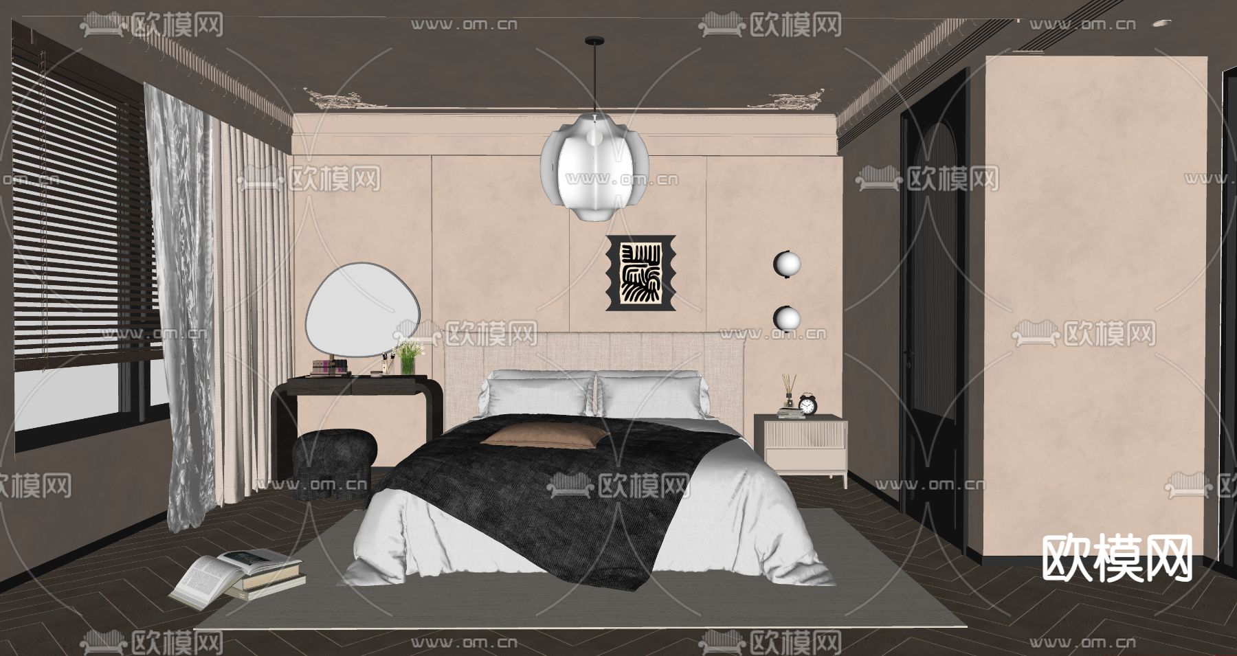 法式卧室su模型下载（渲染图2）