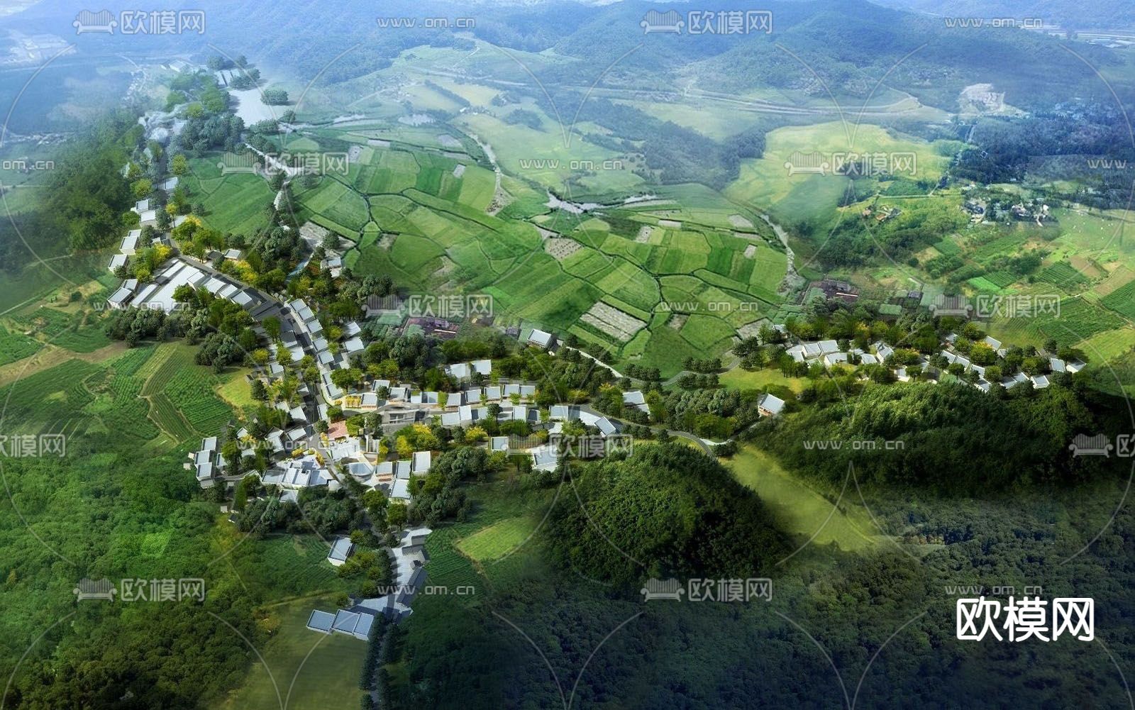 村庄鸟瞰规划su模型下载（渲染图1）