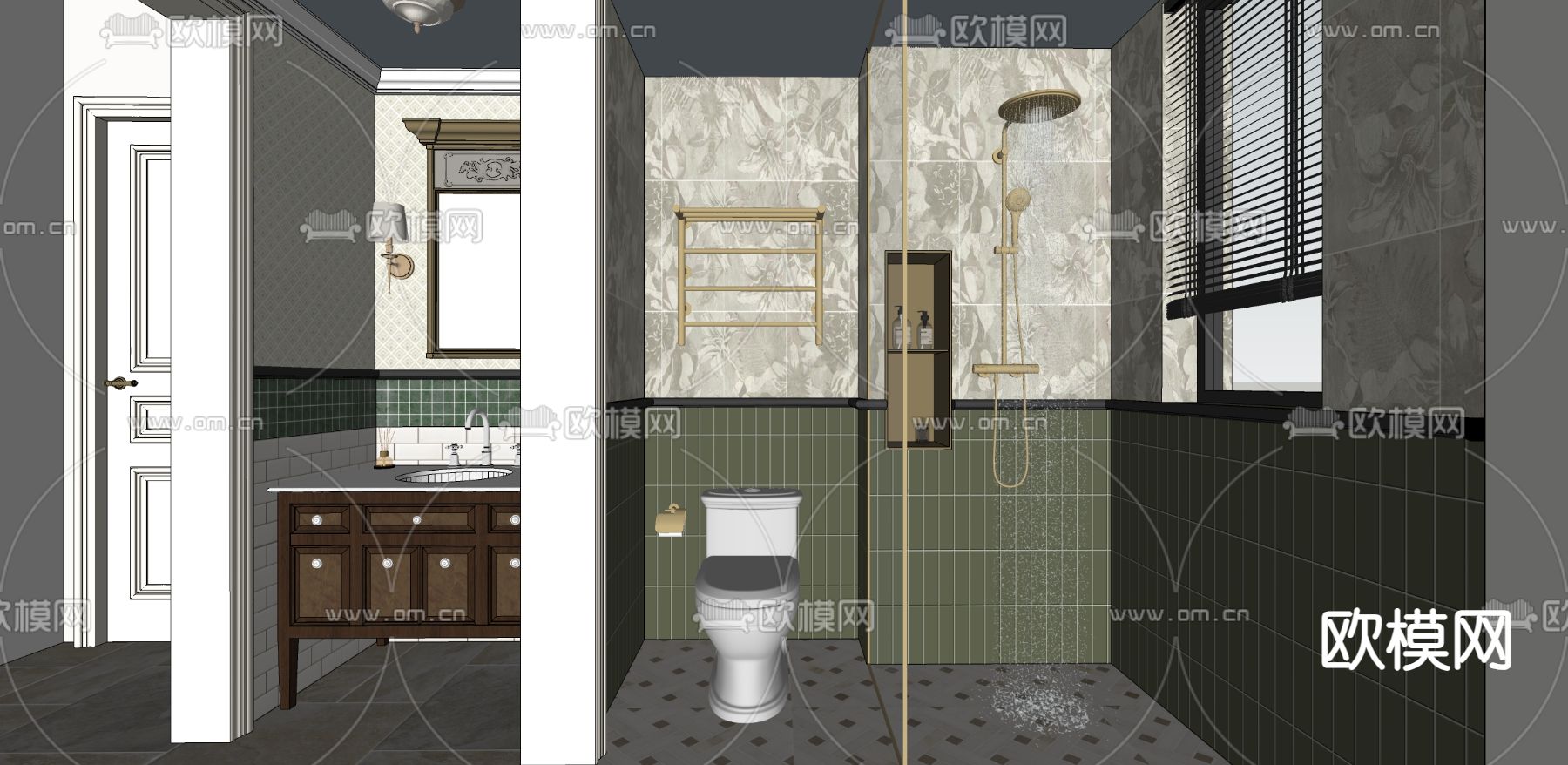 中古风卫生间 浴室su模型下载（渲染图2）