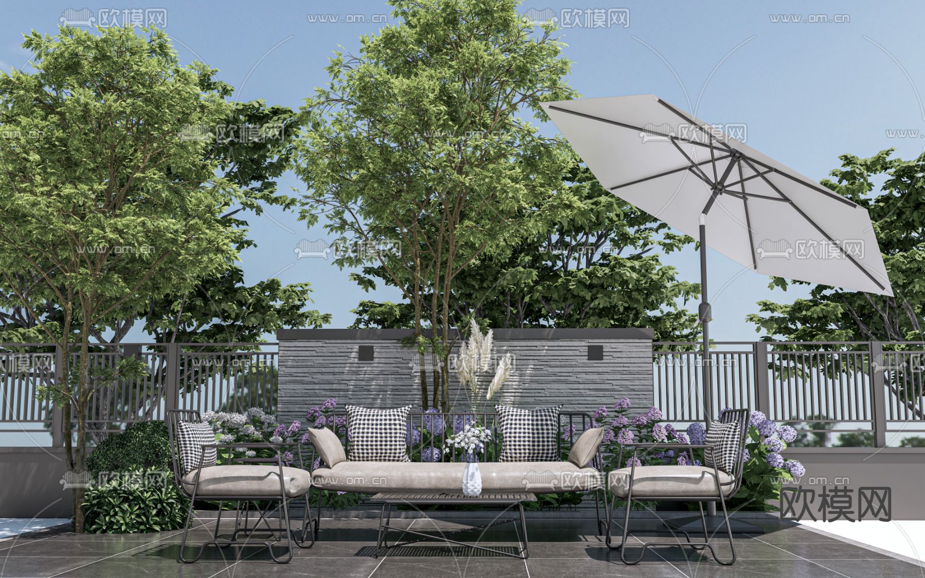 现代户外桌椅su模型下载（渲染图1）