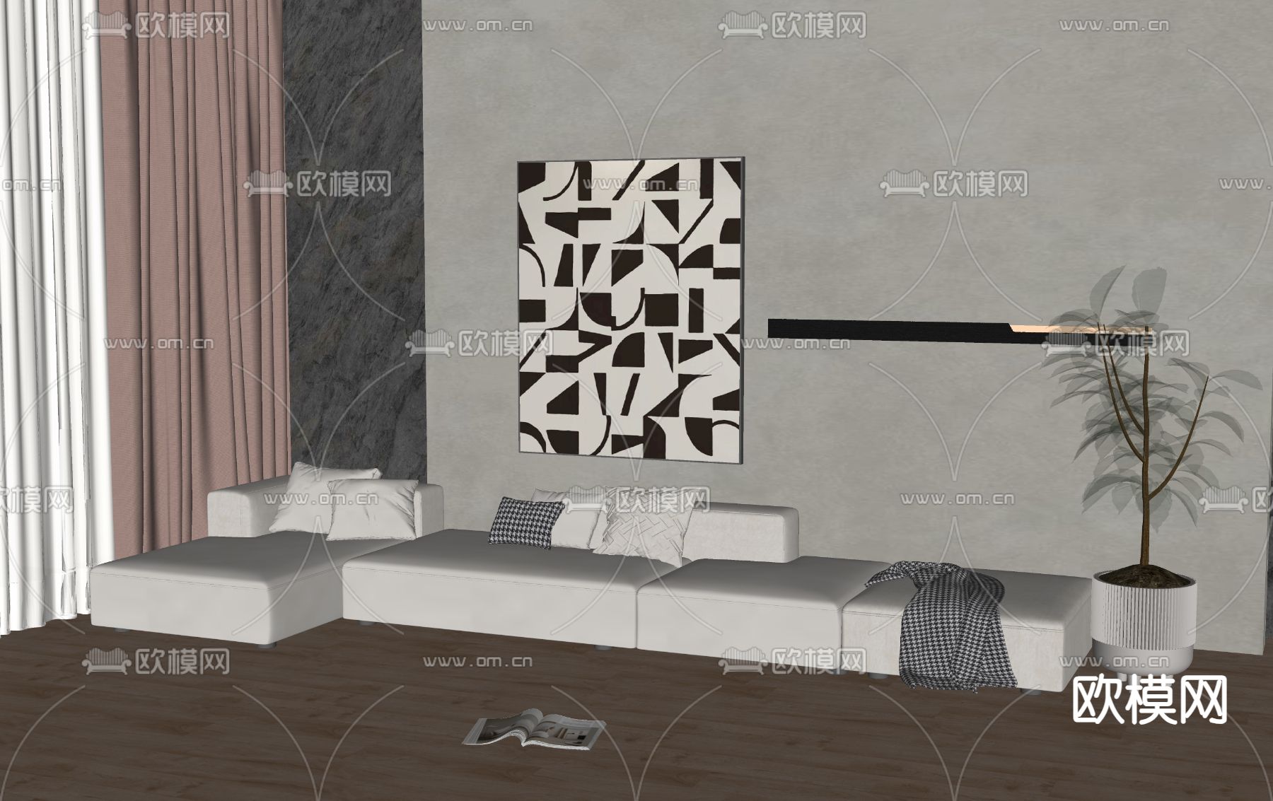 现代多人沙发su模型下载（渲染图2）