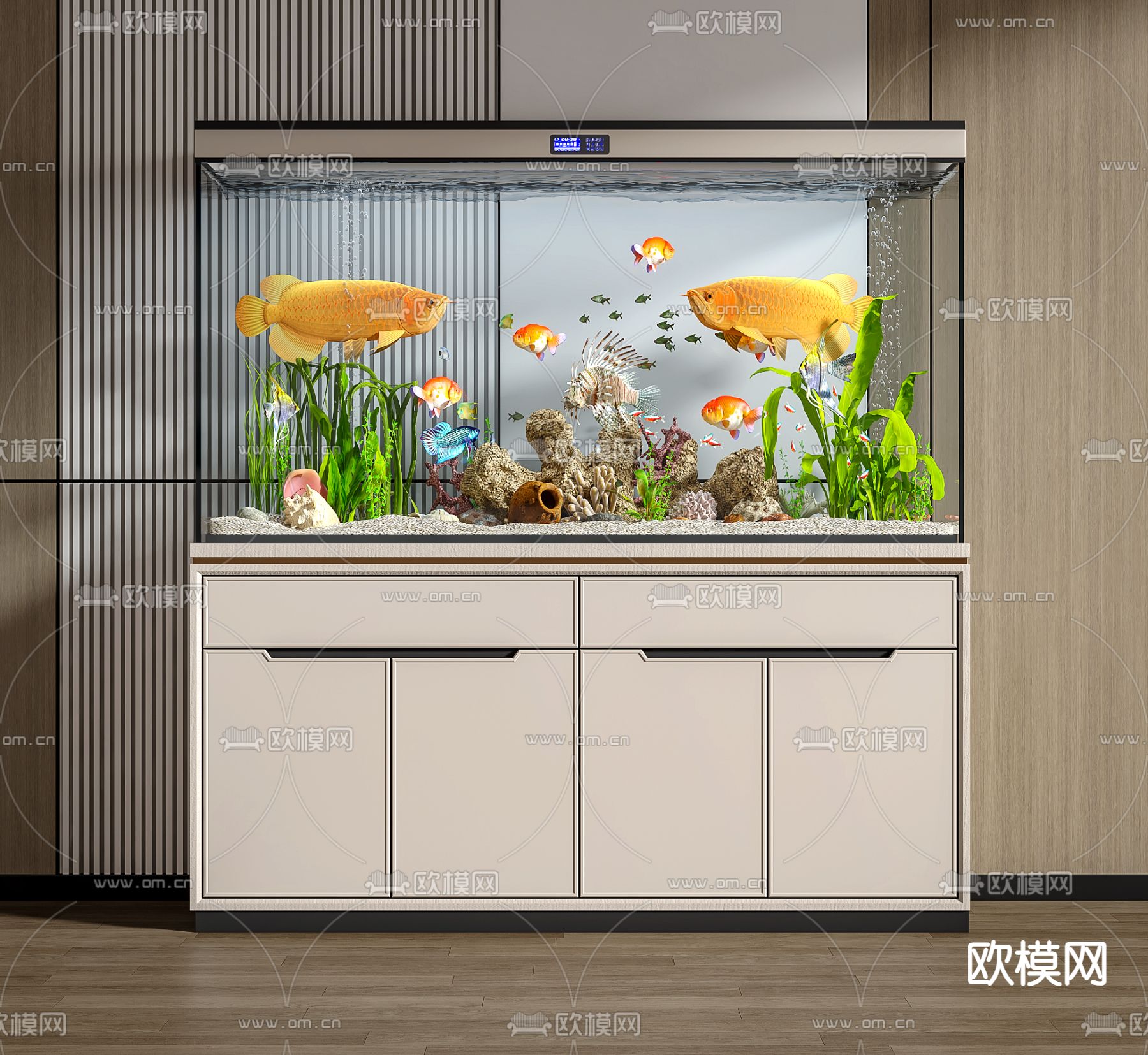 现代鱼缸su模型下载（渲染图1）