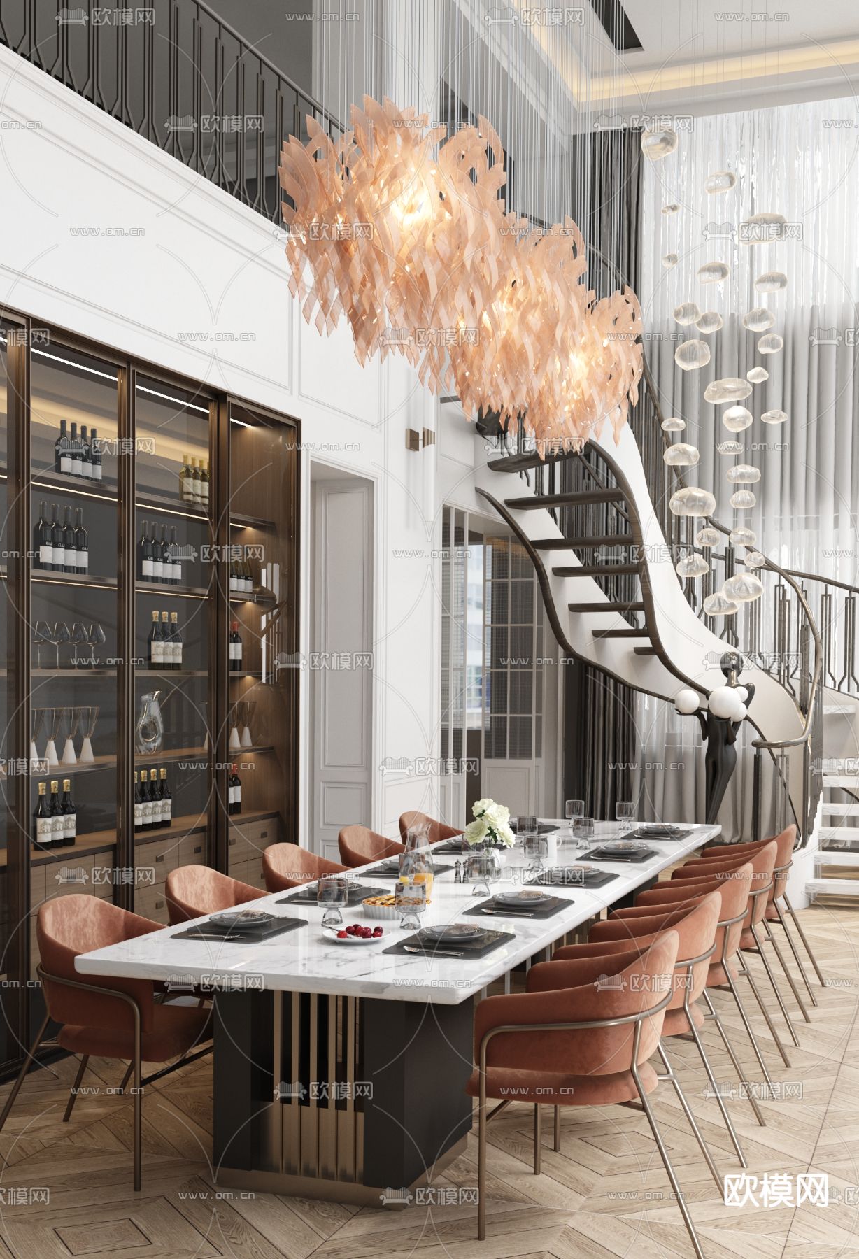 上上国际设计 法式餐厅3d模型下载