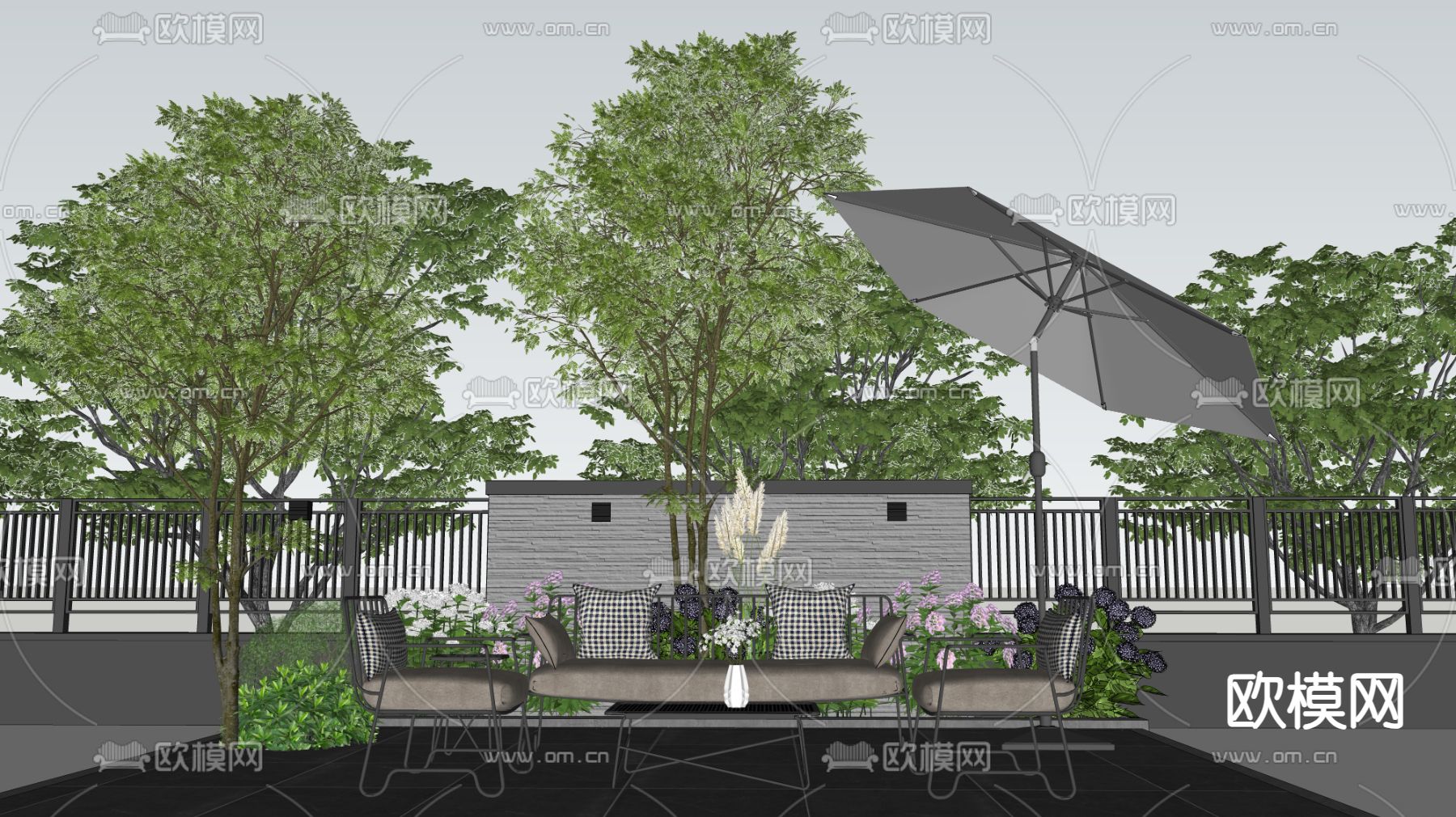 现代户外桌椅su模型下载（渲染图2）