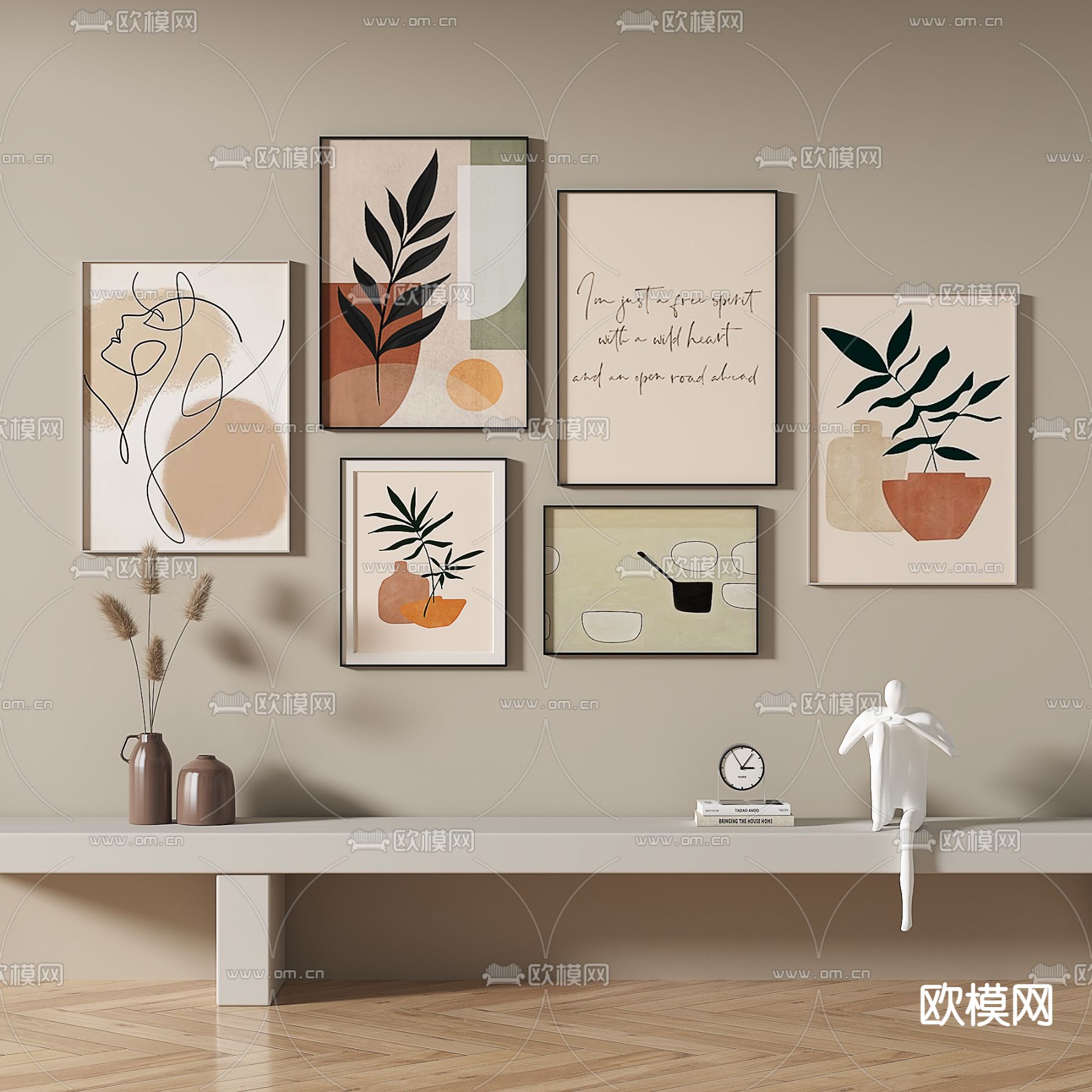 北欧组合画 挂画 装饰画3d模型下载_ID14197799_3dmax免费模型-欧模网