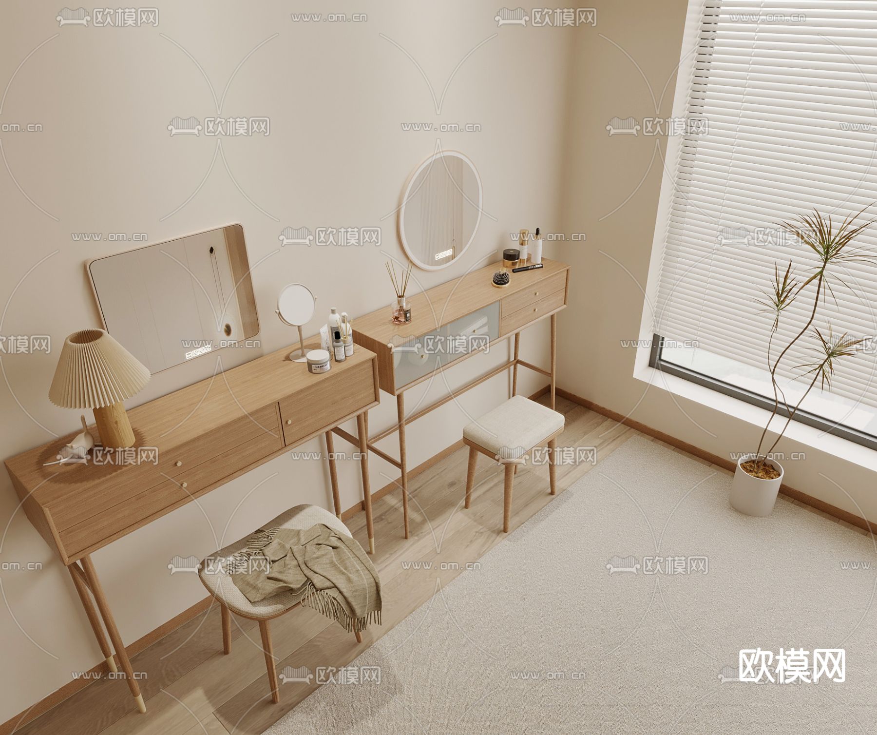 北欧梳妆台 化妆桌3d模型下载