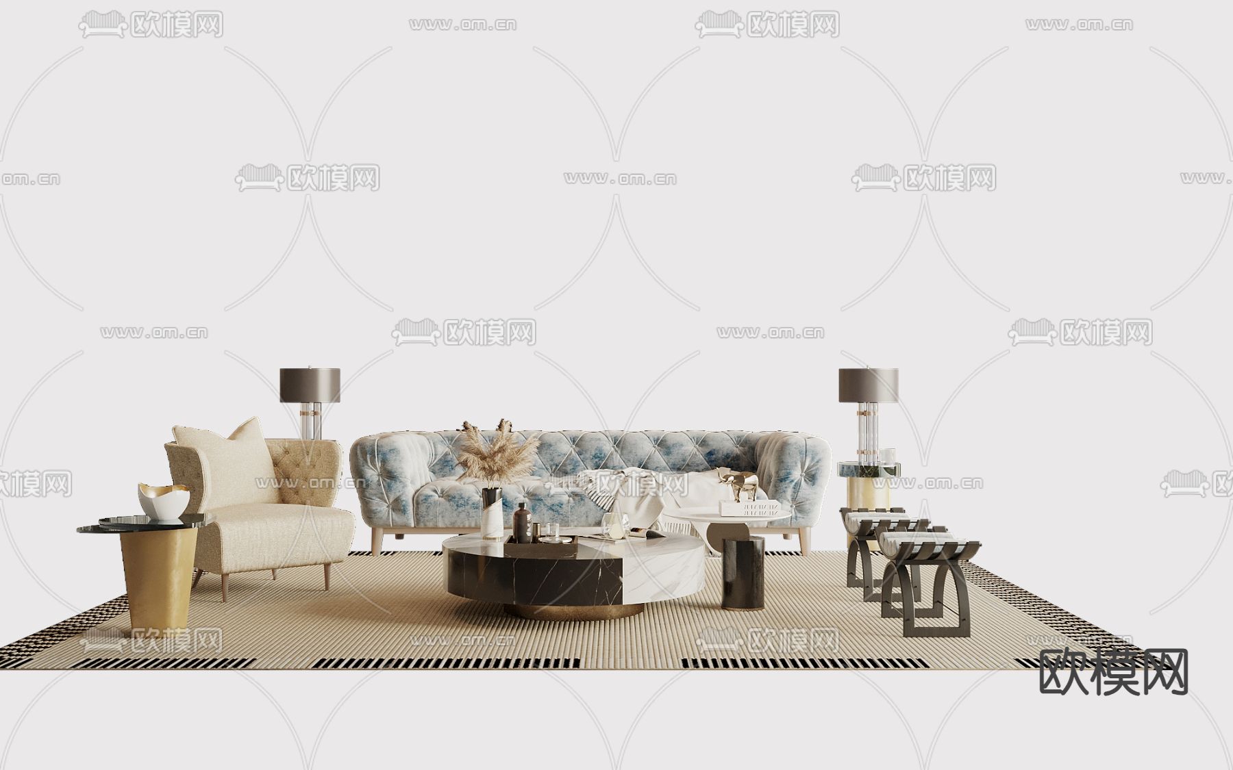 简欧组合沙发3d模型下载