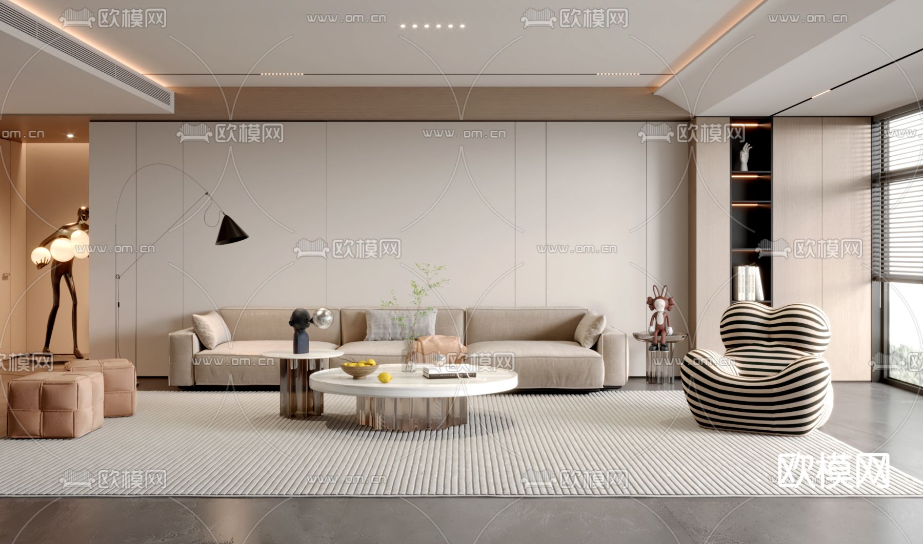 现代客厅3d模型下载（渲染图1）