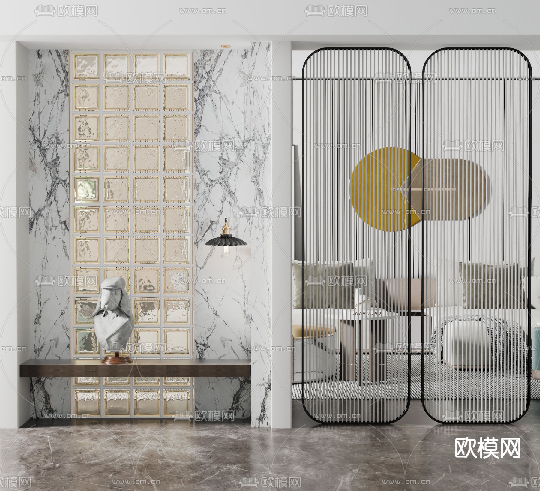 现代玄关隔断su模型下载（渲染图1）