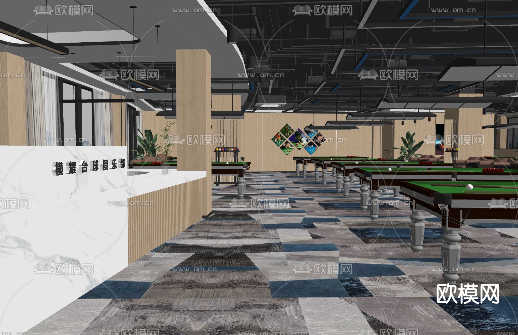 工业风台球室su模型下载（渲染图2）