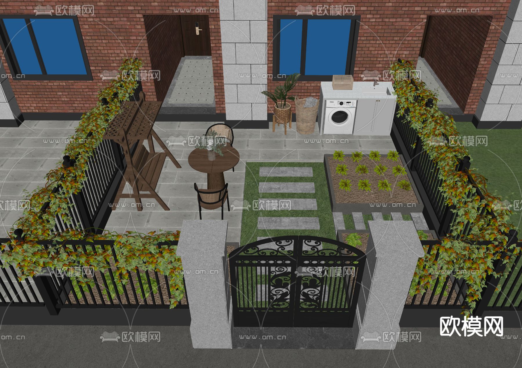 现代别墅院子su模型下载（渲染图2）