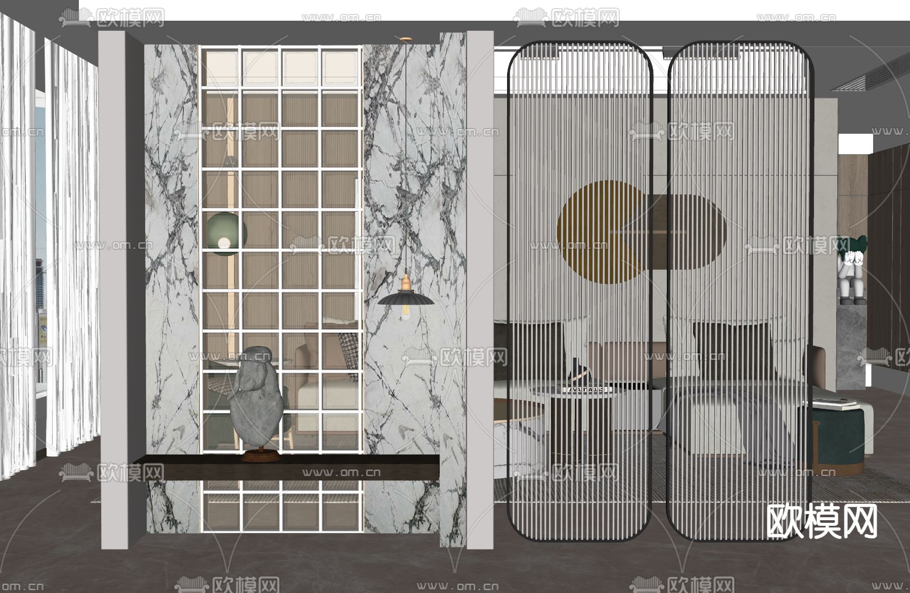 现代玄关隔断su模型下载（渲染图2）