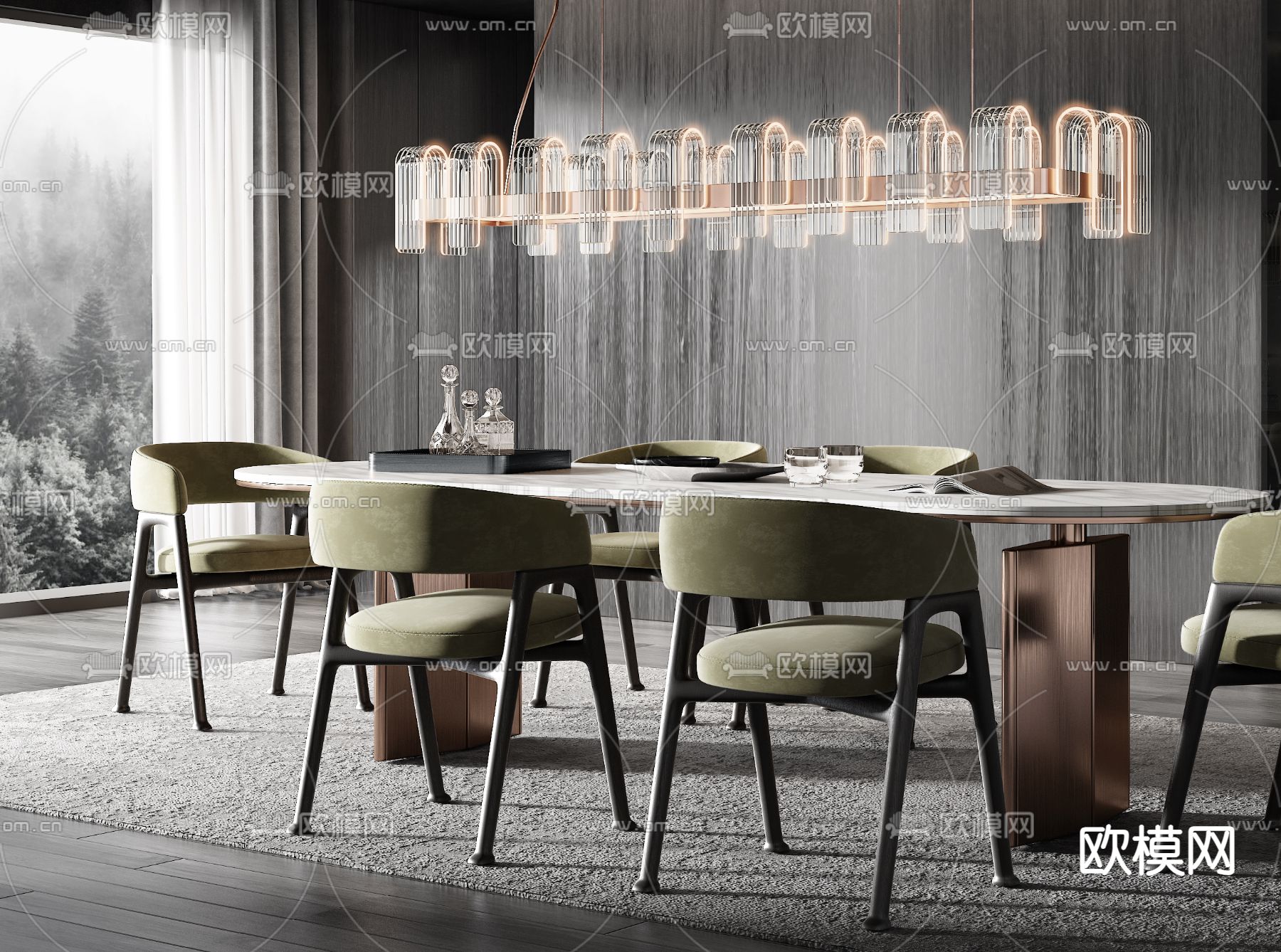 Minotti 长条餐桌椅3d模型下载（渲染图2）