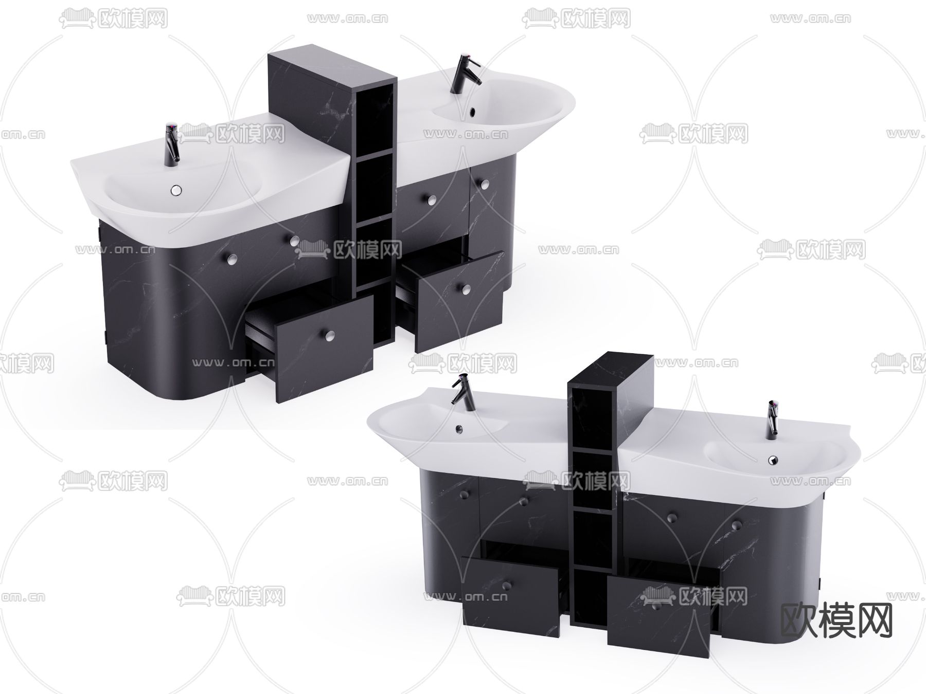 双盆洗手台 台盆3d模型下载