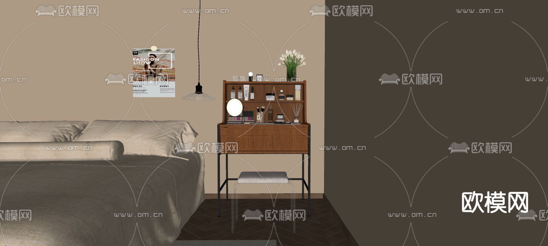 中古风梳妆台su模型下载（渲染图2）