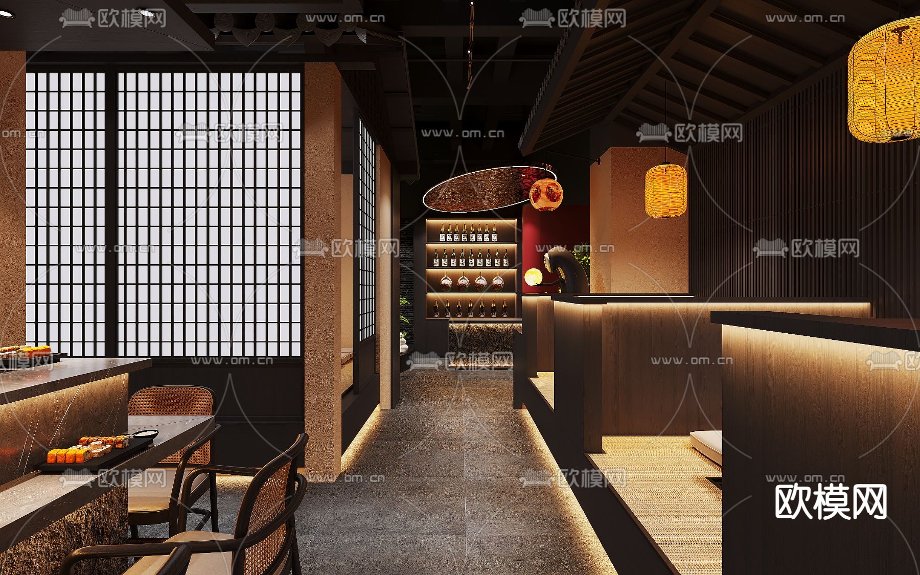 侘寂日料店3d模型下载（渲染图2）