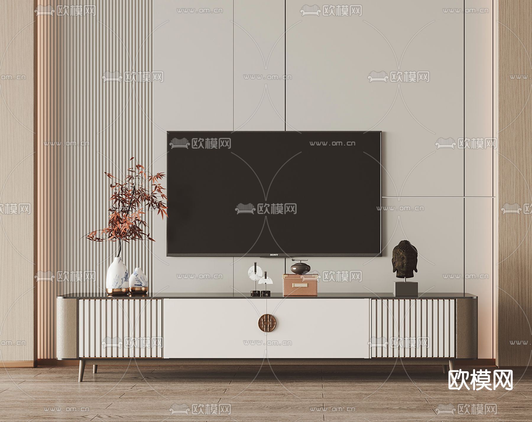 新中式电视柜3d模型下载