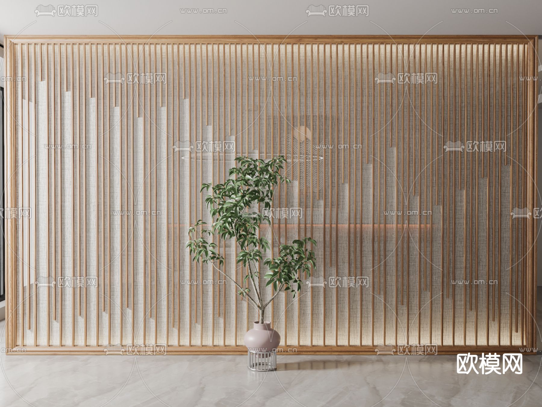 新中式屏风隔断su模型下载（渲染图1）