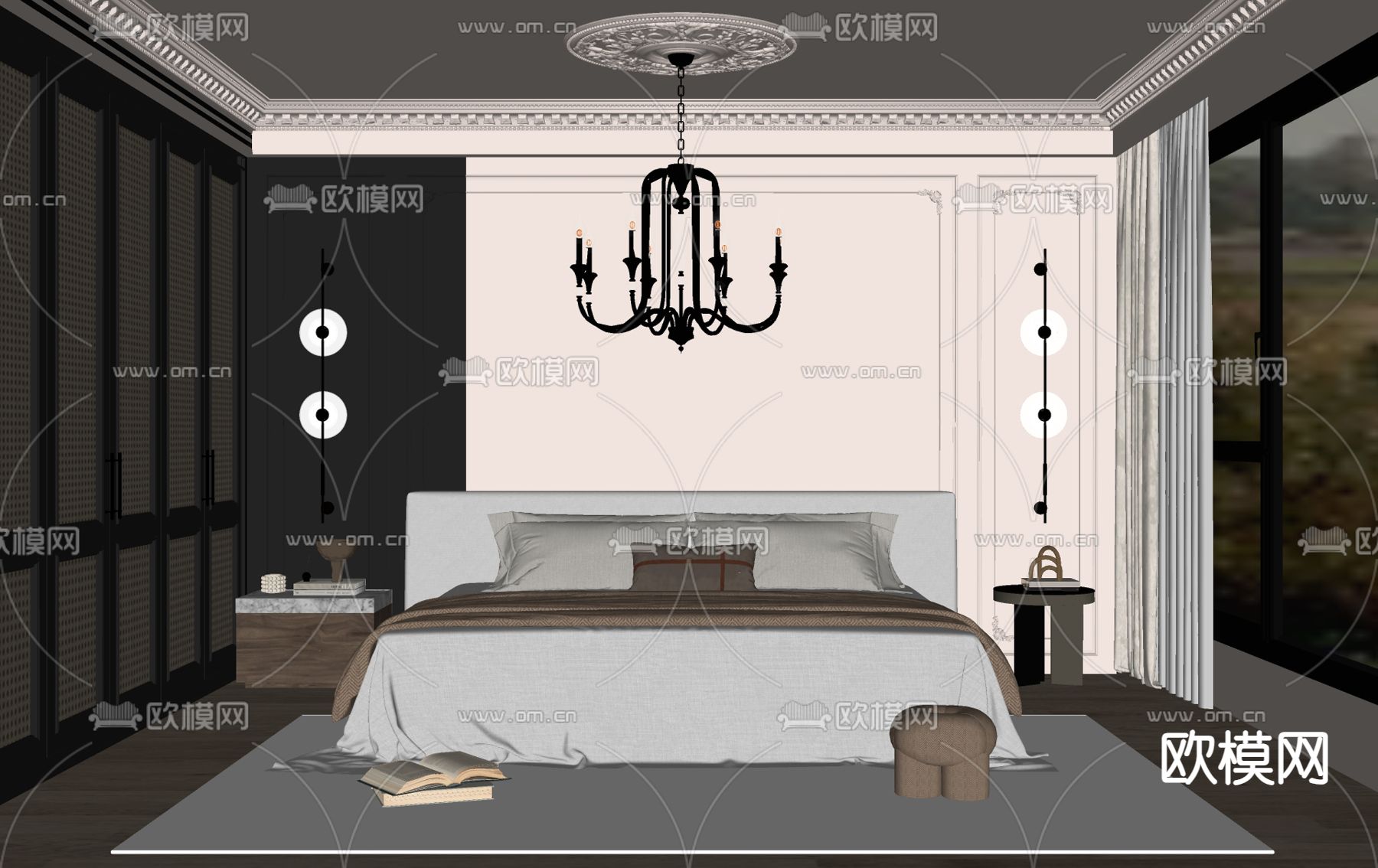 法式卧室 主人房su模型下载（渲染图2）