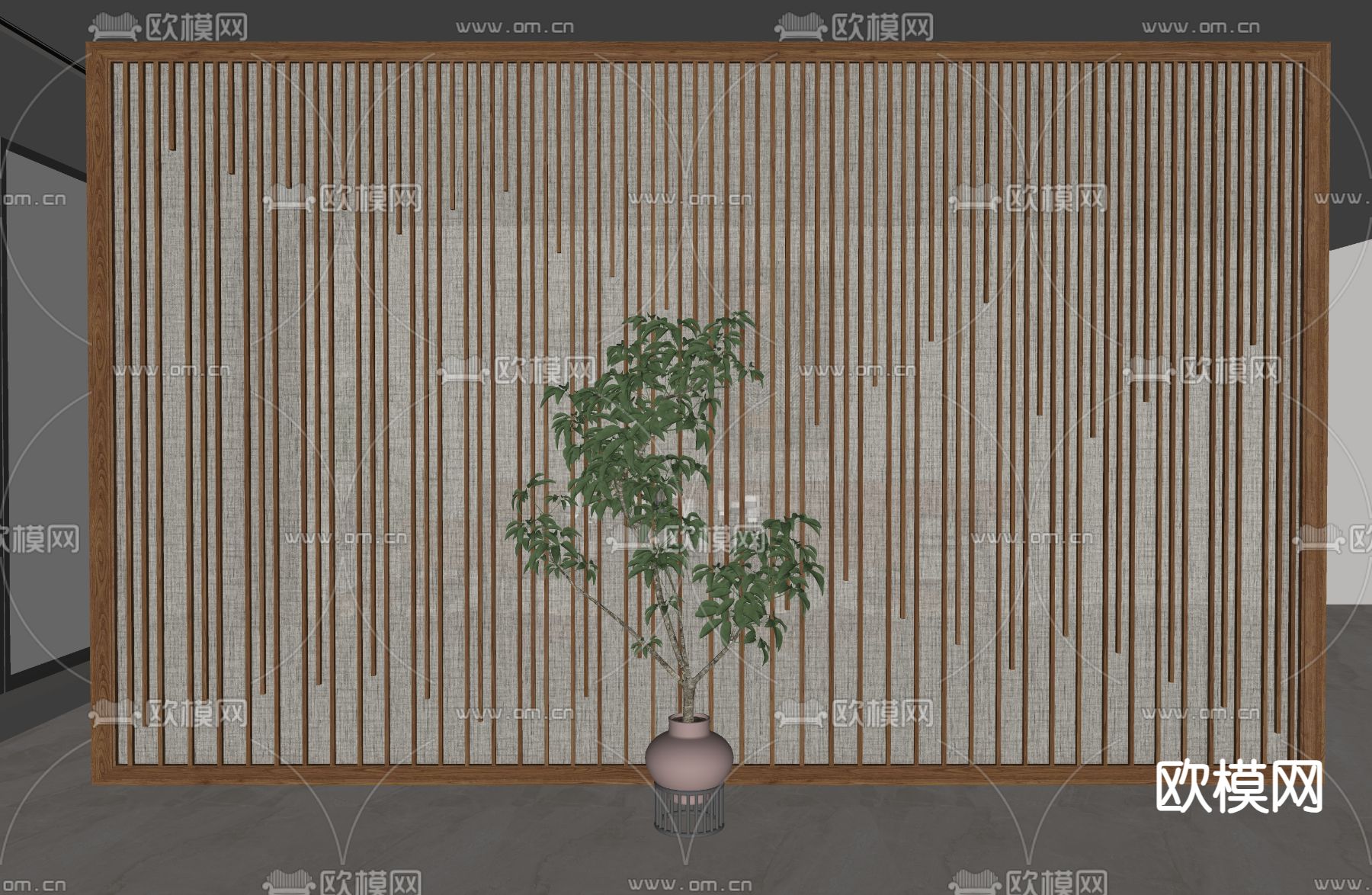 新中式屏风隔断su模型下载（渲染图2）