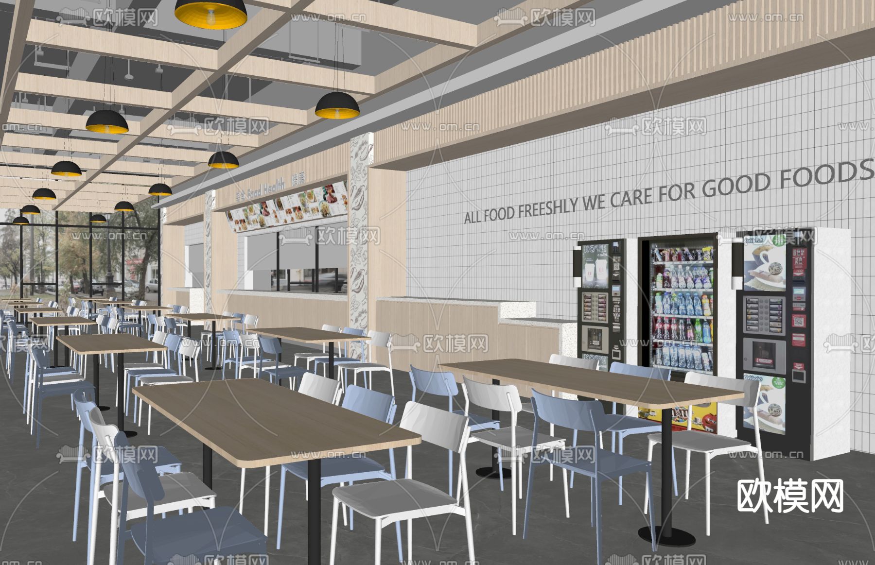 现代食堂su模型下载（渲染图2）