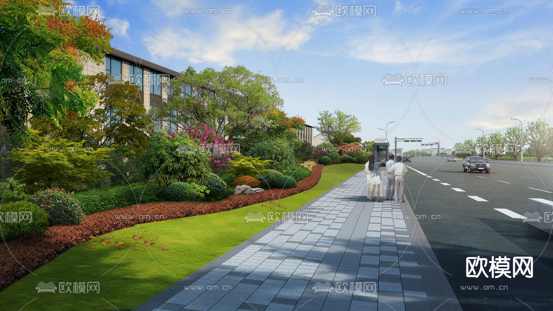 城市道路 绿化带 人行道psd下载