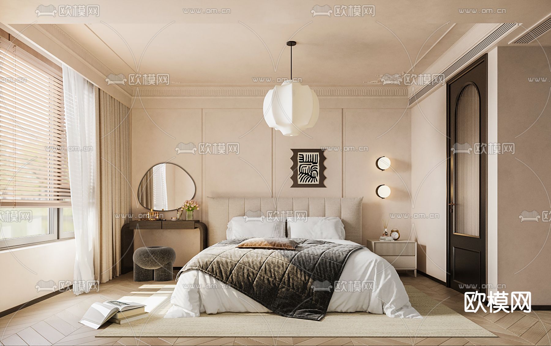 法式卧室su模型下载（渲染图1）