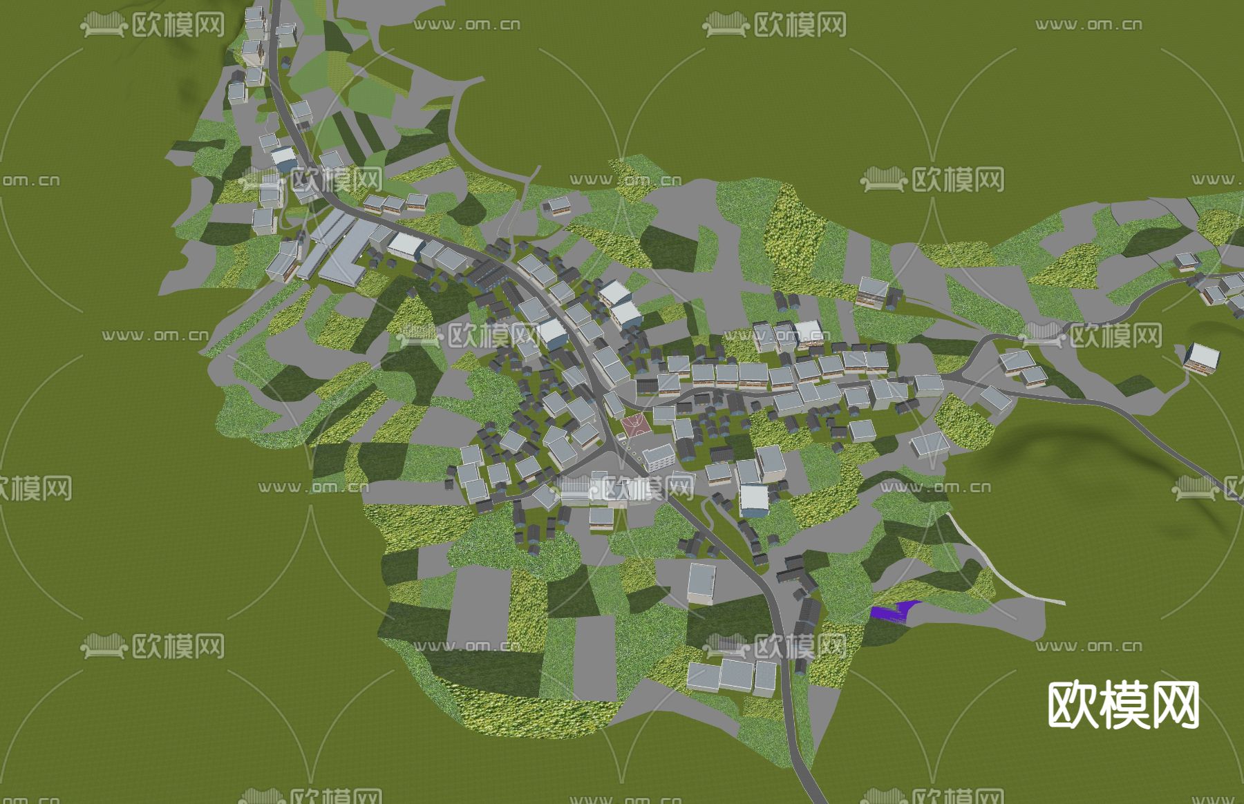 村庄鸟瞰规划su模型下载（渲染图2）