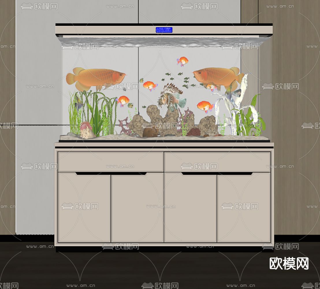 现代鱼缸su模型下载（渲染图2）