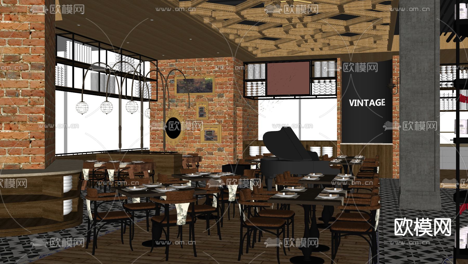 法式茶餐厅su模型下载（渲染图2）