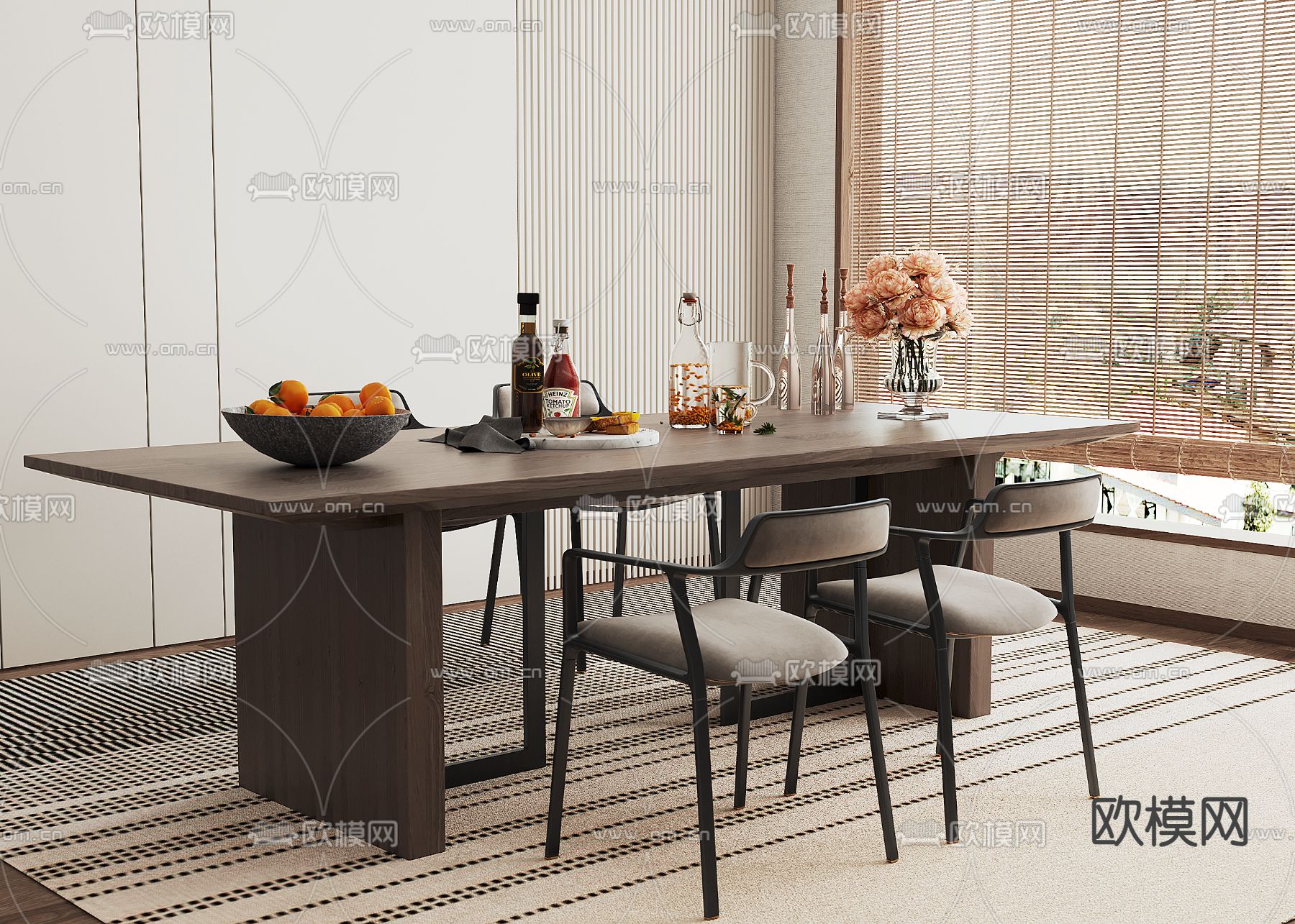 条形餐桌3d模型下载