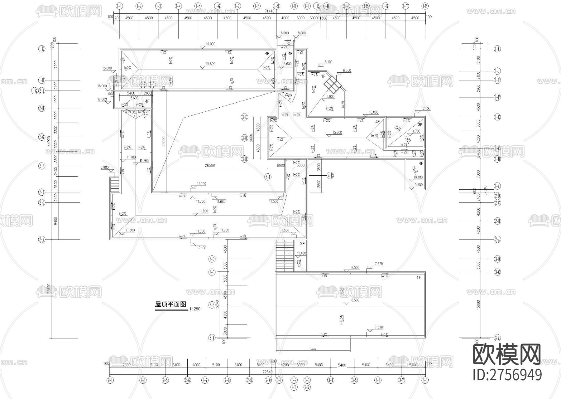 合院型小学教学楼加风雨操场建筑CAD施工图下载（渲染图7）