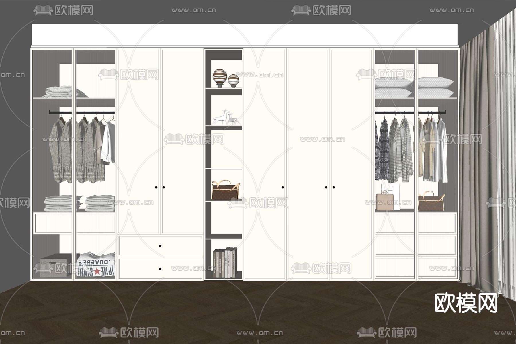 奶油风衣柜su模型下载（渲染图2）