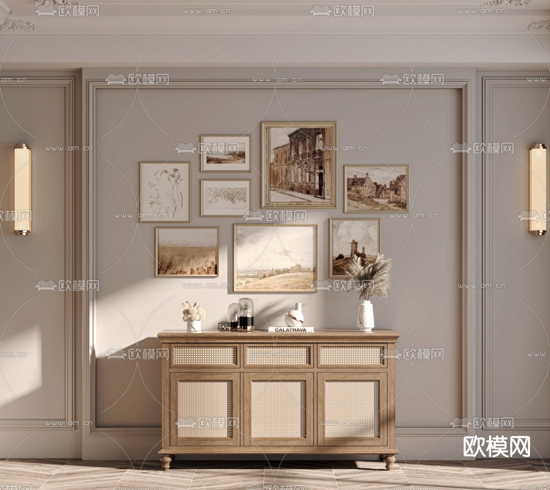 美式边柜 玄关柜 端景柜3d模型下载